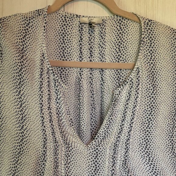 Joie Silk Peasant Blouse White w/ Navy Polka Dot Sz Small - Picture 1 of 4